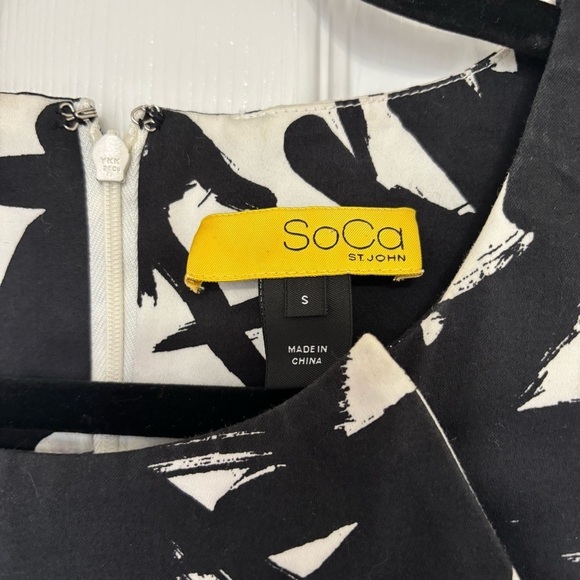 SoCa St. John Black White Patterned Dress Size Small FLAW - Picture 5 of 14